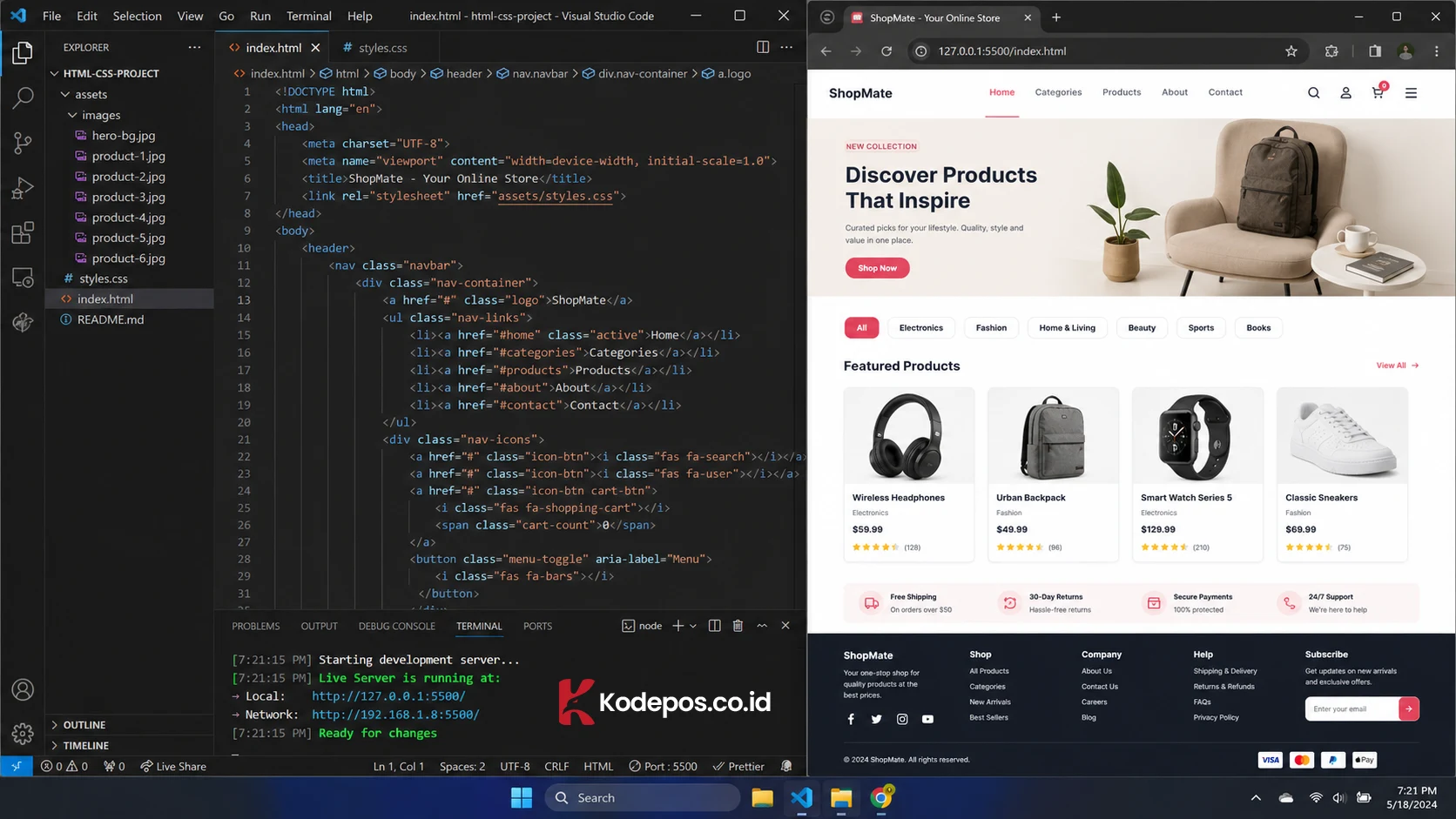 coding html dan css di vscode