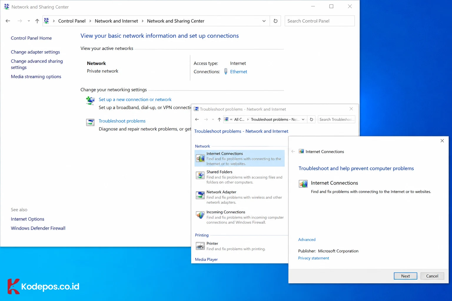 diagnostik jaringan windows