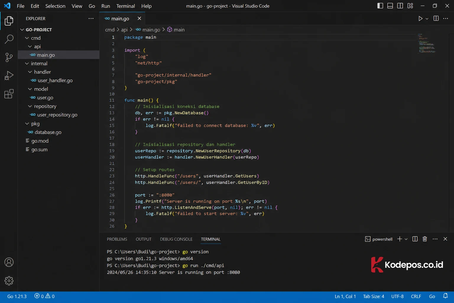 go golang di vscode