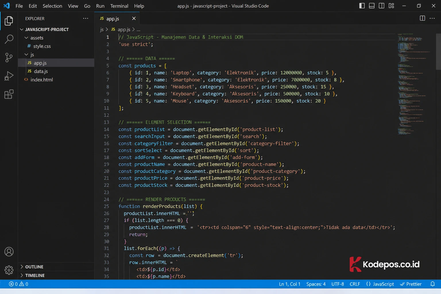 javascript di vscode