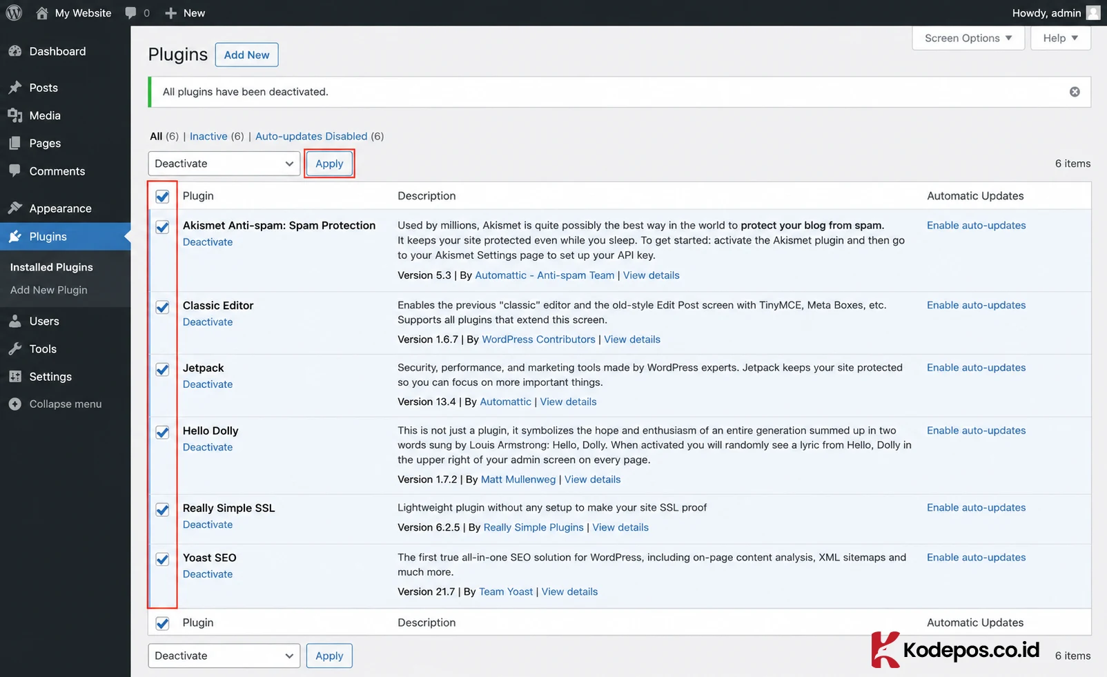 konflik plugin pada wordpress