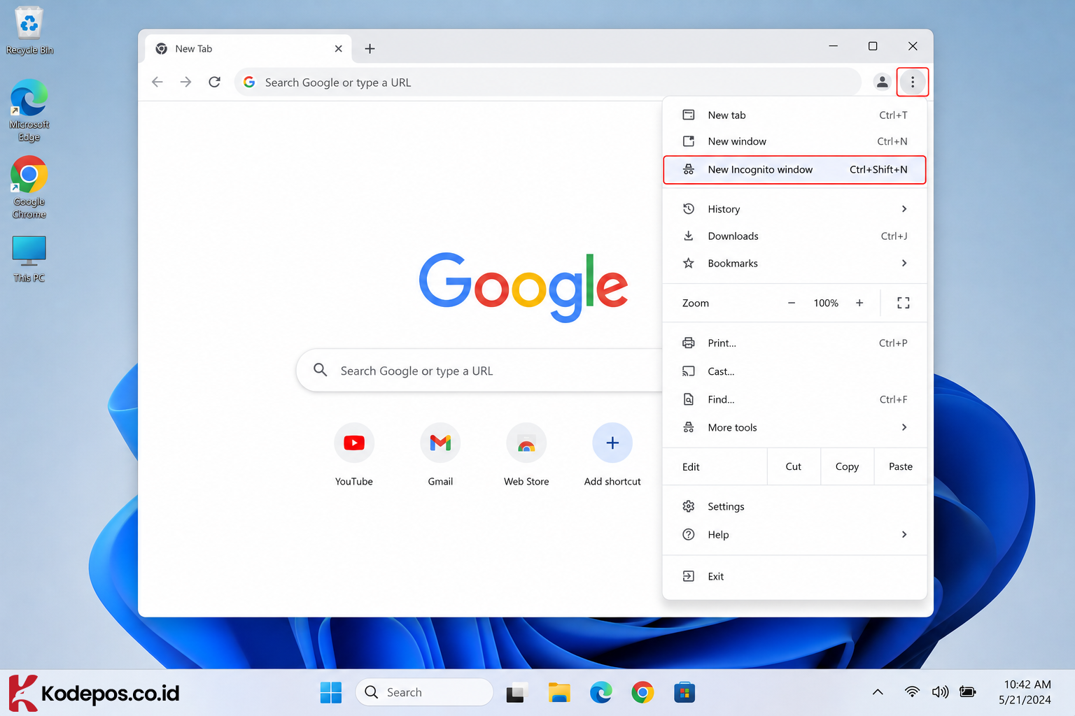 mode incognito chrome