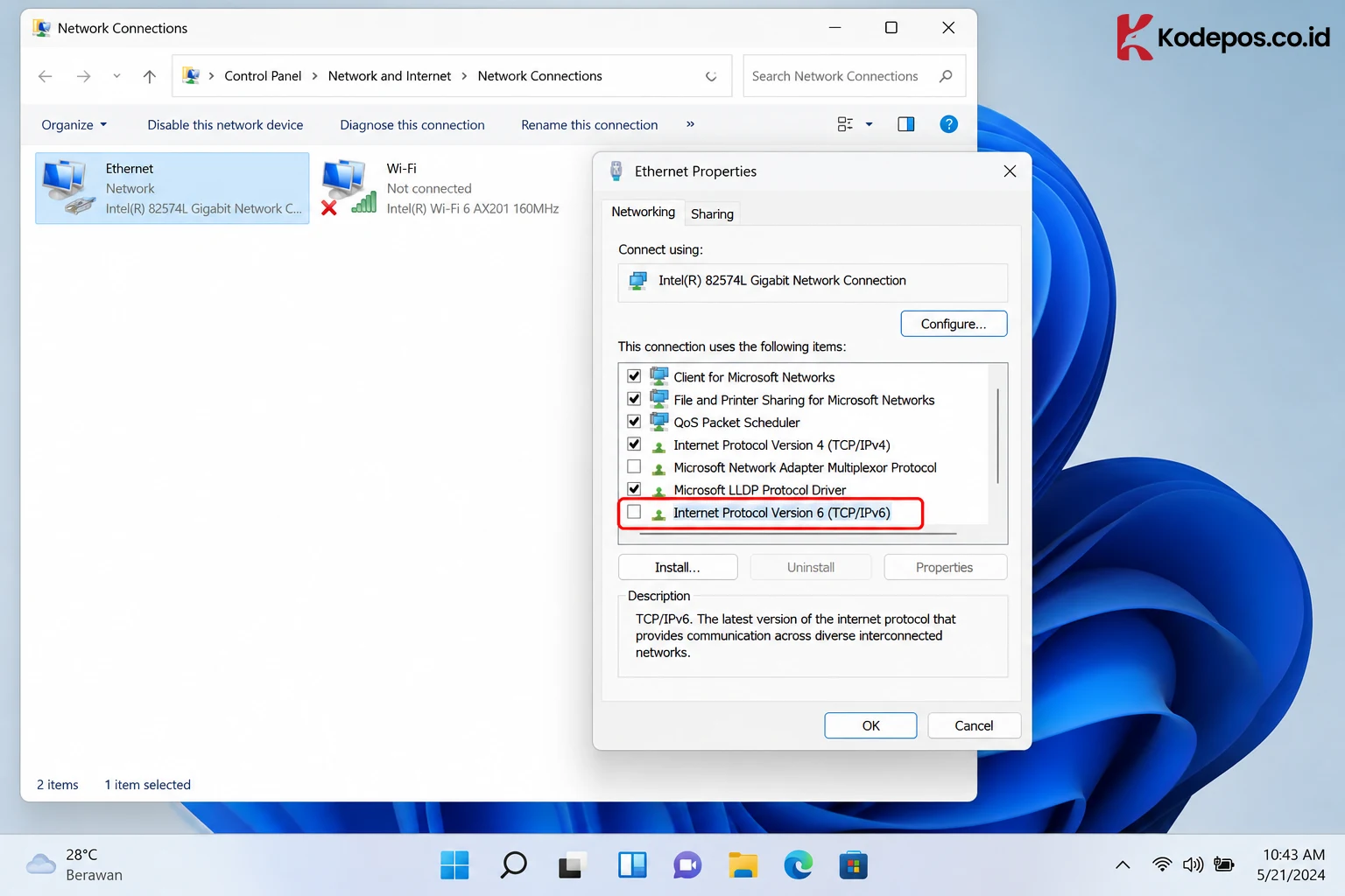 nonaktifkan ipv6 di windows 11
