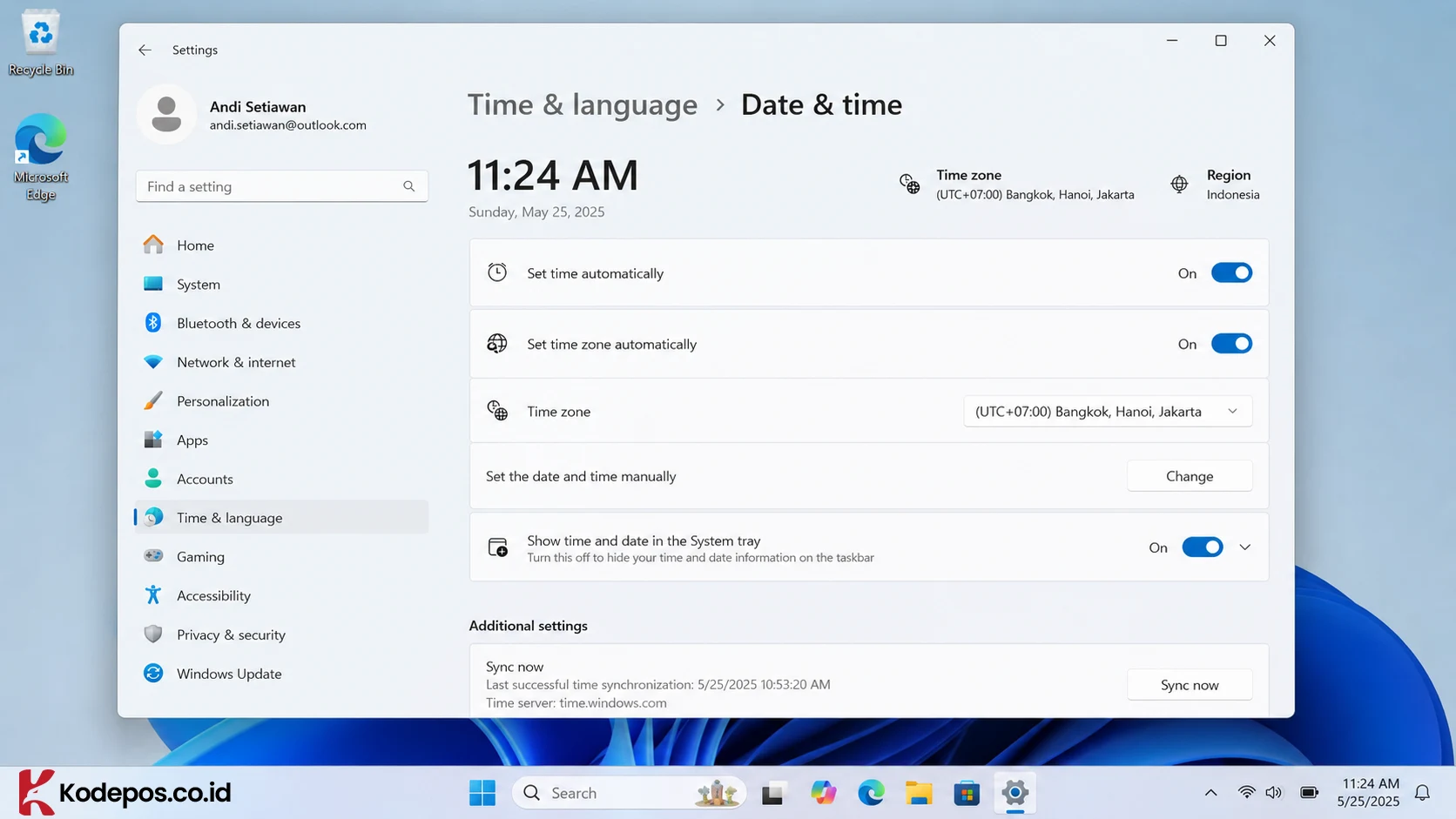 pengaturan tanggal waktu perangkat windows