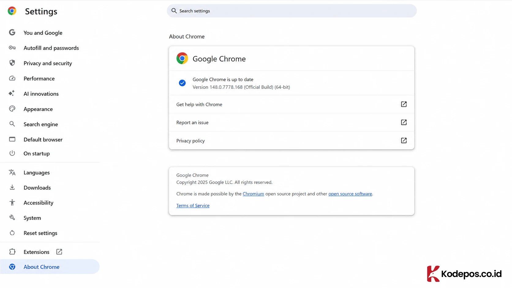 perbarui browser chrome