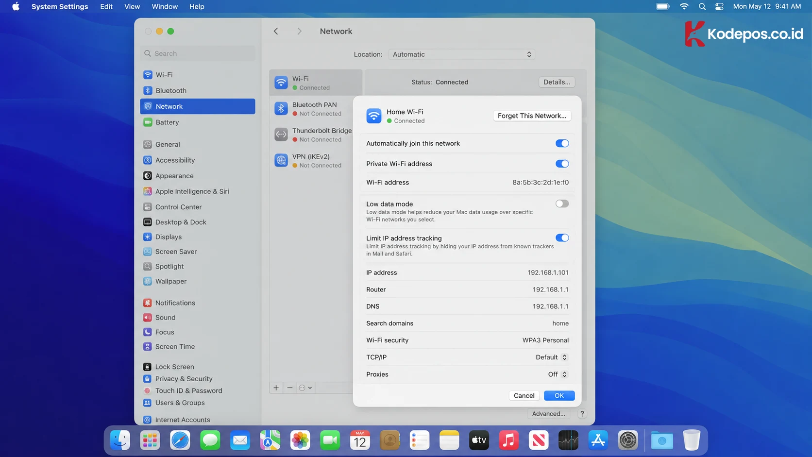 reset pengaturan jaringan macos