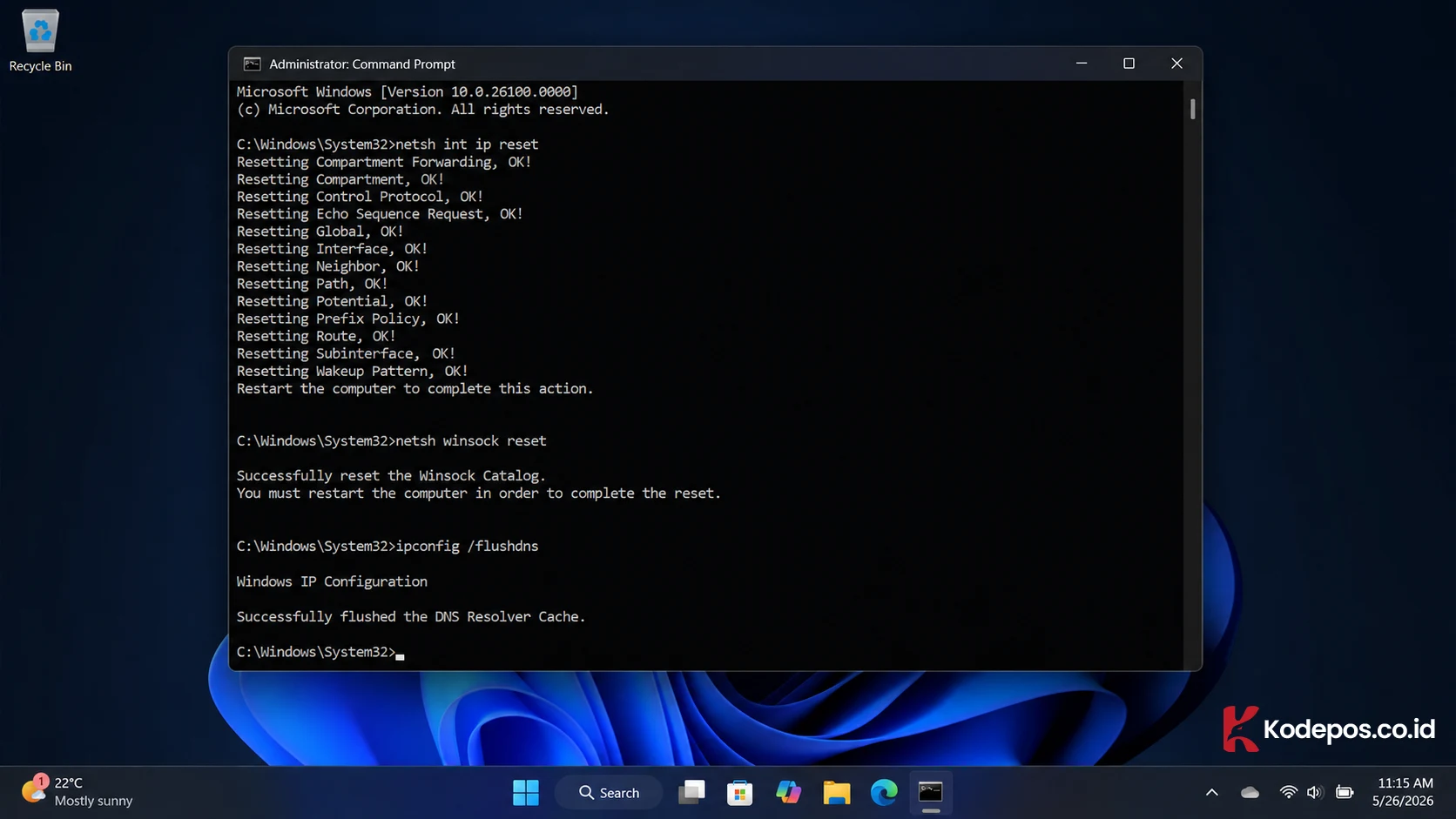 reset pengaturan jaringan windows