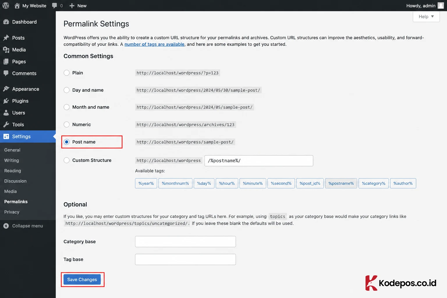 reset permalink settings wordpress