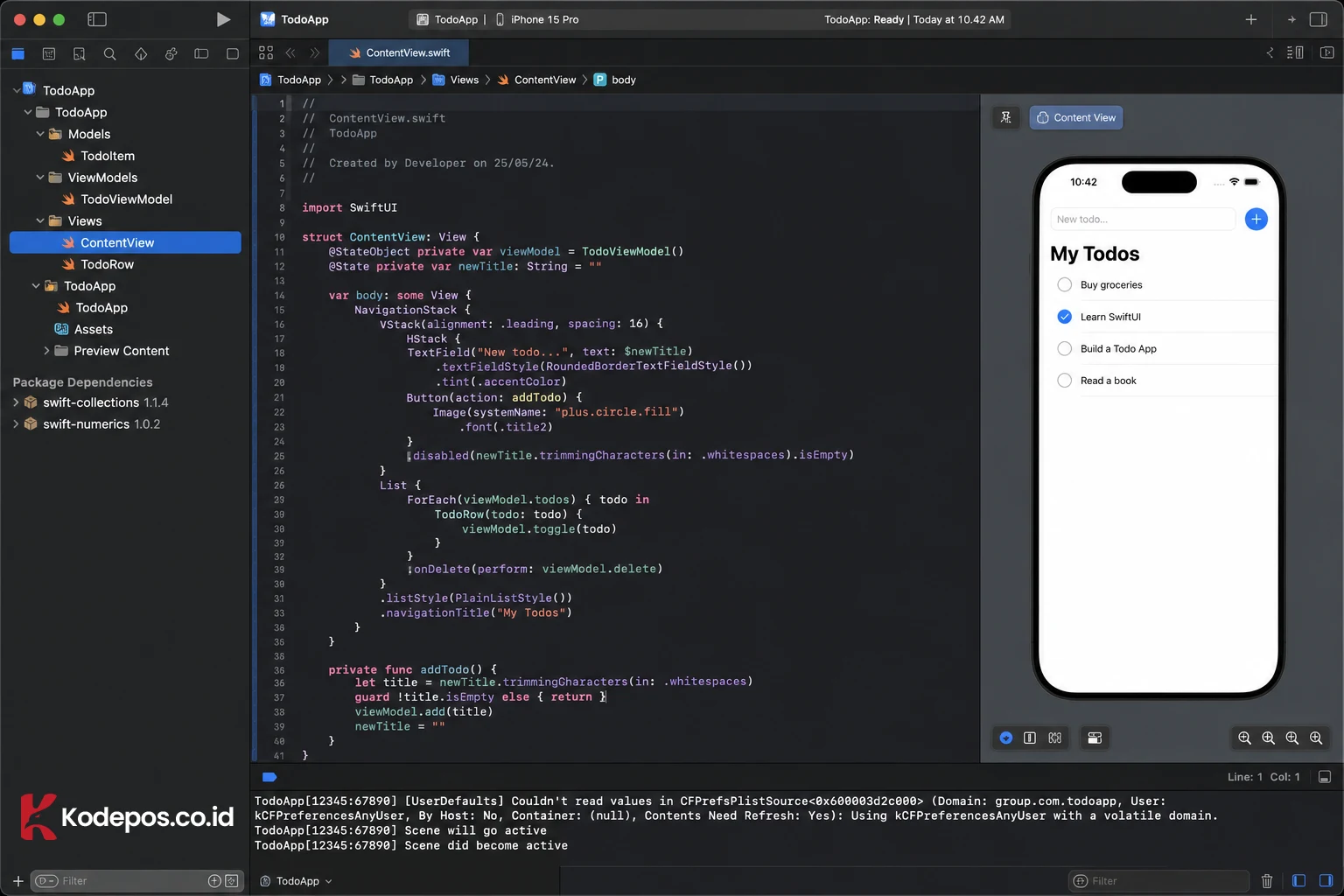 swift di xcode todoapp