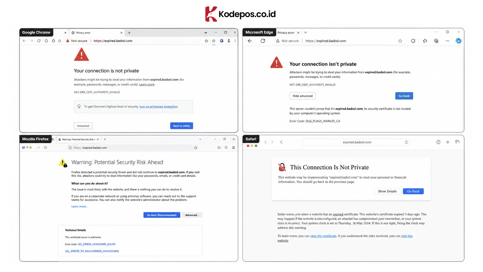 tampilan error di berbagai browser neterr cert authority invalid