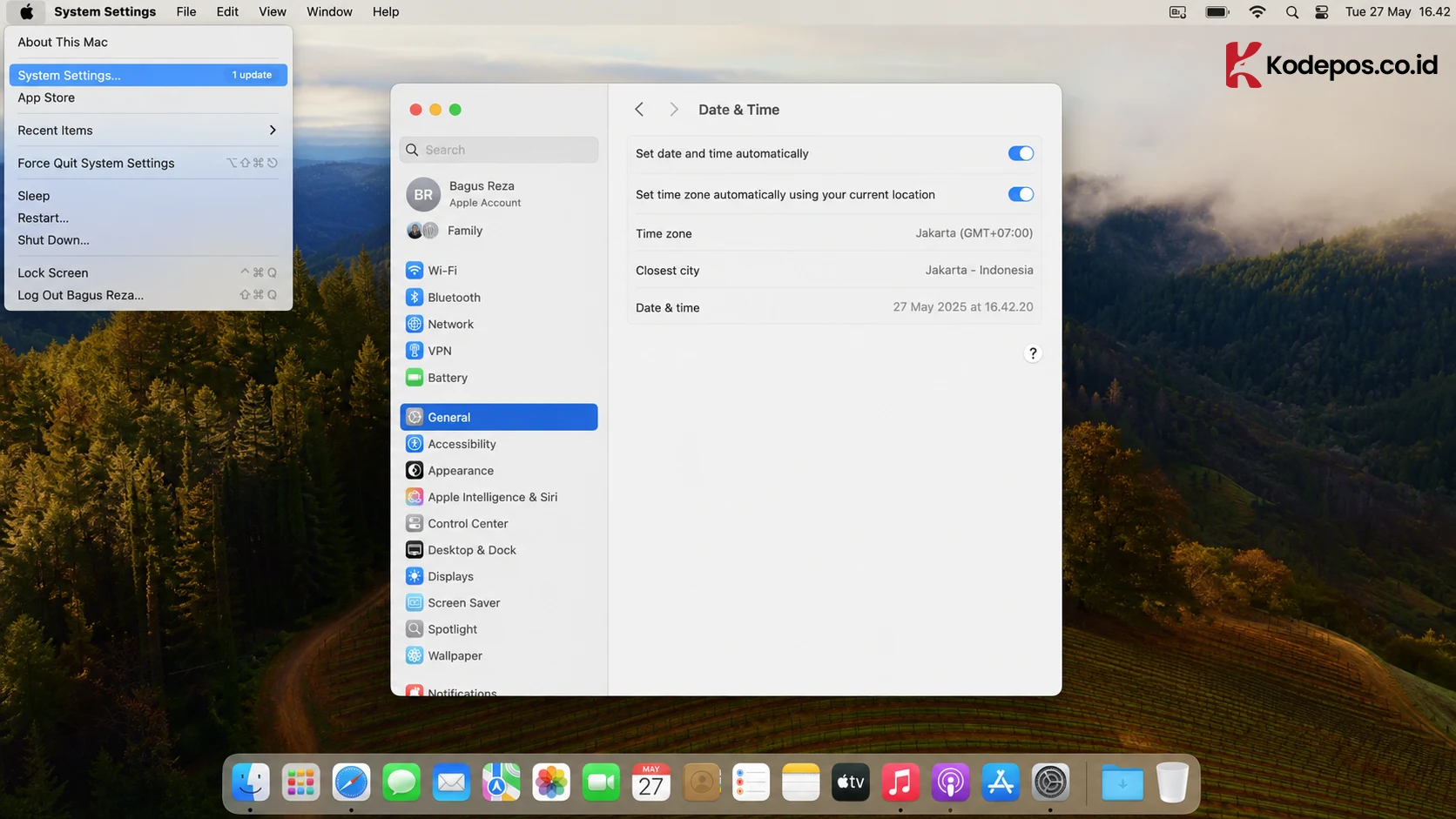 tanggal waktu perangkat macos