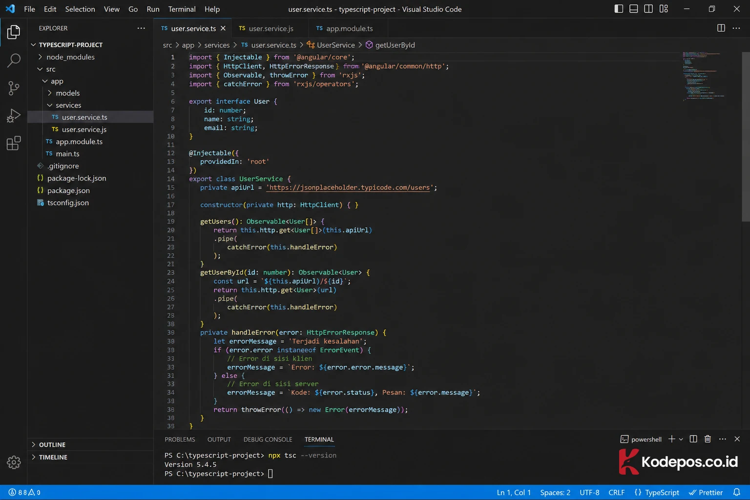 typescript di vscode
